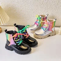 Children's Leather Short Boots Autumn and Winter Fashion 2024 Baby Girl Princess Ankle Boots Colorful Soft Soled Casual Shoes 5