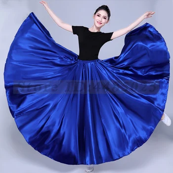 360 Degree Satin Skirt Belly Dance Shining Long Skirts Festival Traditional Dancer Costume Women Gypsy Flamenco Tango Dancewear