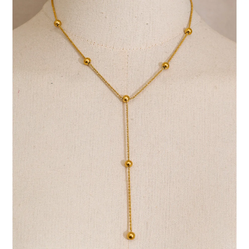 Yhpup Stainless Steel Beads Chain Drop Necklace