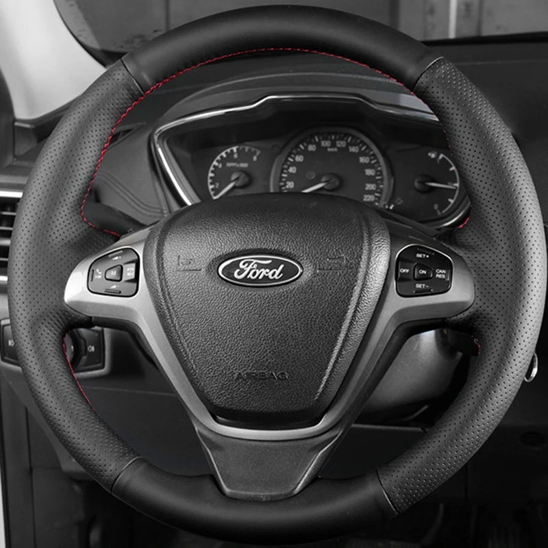 Auto lenkrad abdeckung für ford fiesta eco sport B-MAX ka (ka) tourneo kurier diy hand genähtes schwarzes pu mikro faser leder
