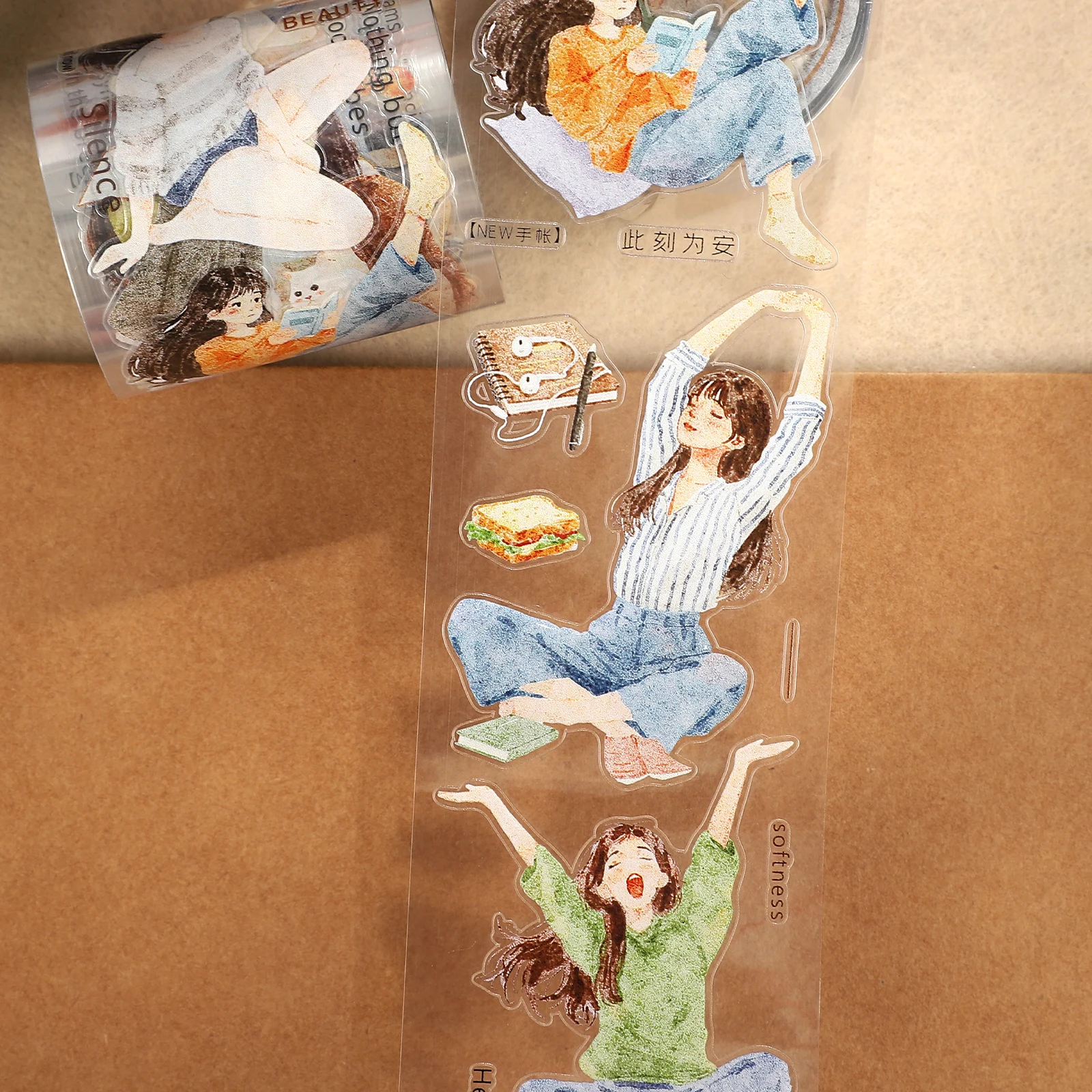 45mm*5.2m 빈티지 소녀 캐릭터 풍경 PET 테이프 크리에이티브 DIY 저널 재료 콜라주 스크랩북킹 문구류