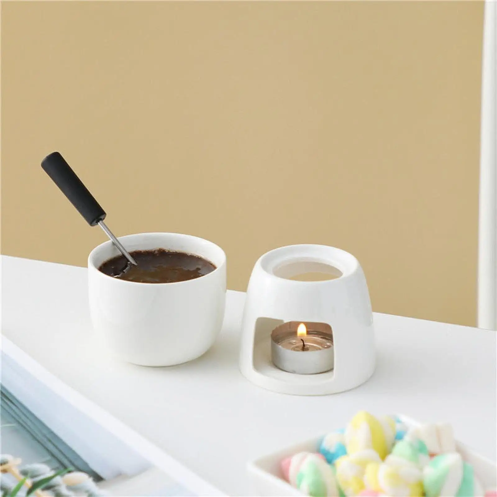 Ceramic Butter Warmer Melt Hot Pot Bowl Ceramic Italian Style Melting Pot Fondue for Cheese Caramel Tapas Party Birthday