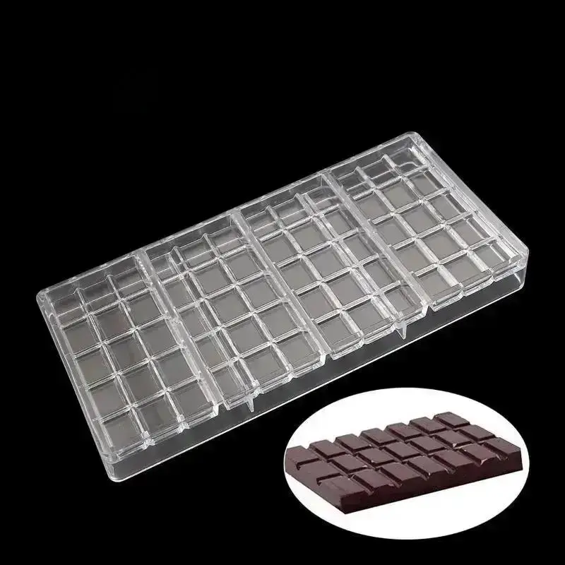 Classic Long Bar Chocolate Mold Transparent Grid Hard Plastic Chocolate Candy Mold Food Grade Plastic Wholesale Chocolate Mold
