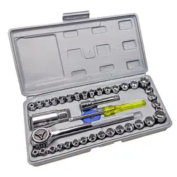 SenNan 40-Piece SAE/Metric Socket Set with Ratcheting Wrenches, 1/4" & 3/8" Drive, 6-Point Hex Socket Mechanics Kit Tool Kits AA