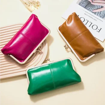 Genuine Leather Long Clutch Wallet Clip Bags Vintage Coin Purse Card Holder Key Lipstick Storage Phone Pouch Case for Women 1