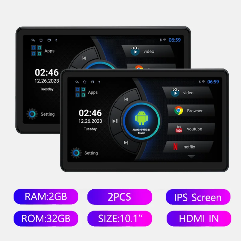 Incell 10.1 "أندرويد 13 سيارة مسند الرأس رقيقة جدا...