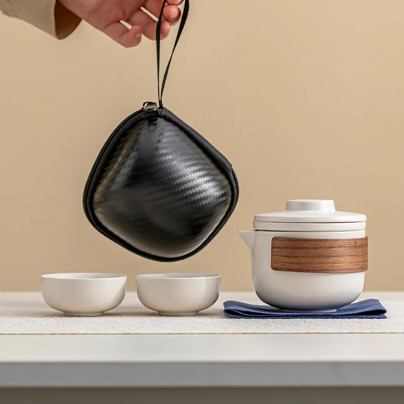 1 set of portable teacup set travel ceramic kung fu tea outdoor camping one teapot and two cups of gifts tea set