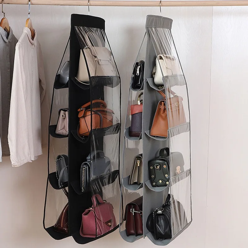 8 pockets three-dimensional hanging handbag storage bag closet door wall  debris storage shoe bag with hanging bag good quality - AliExpress