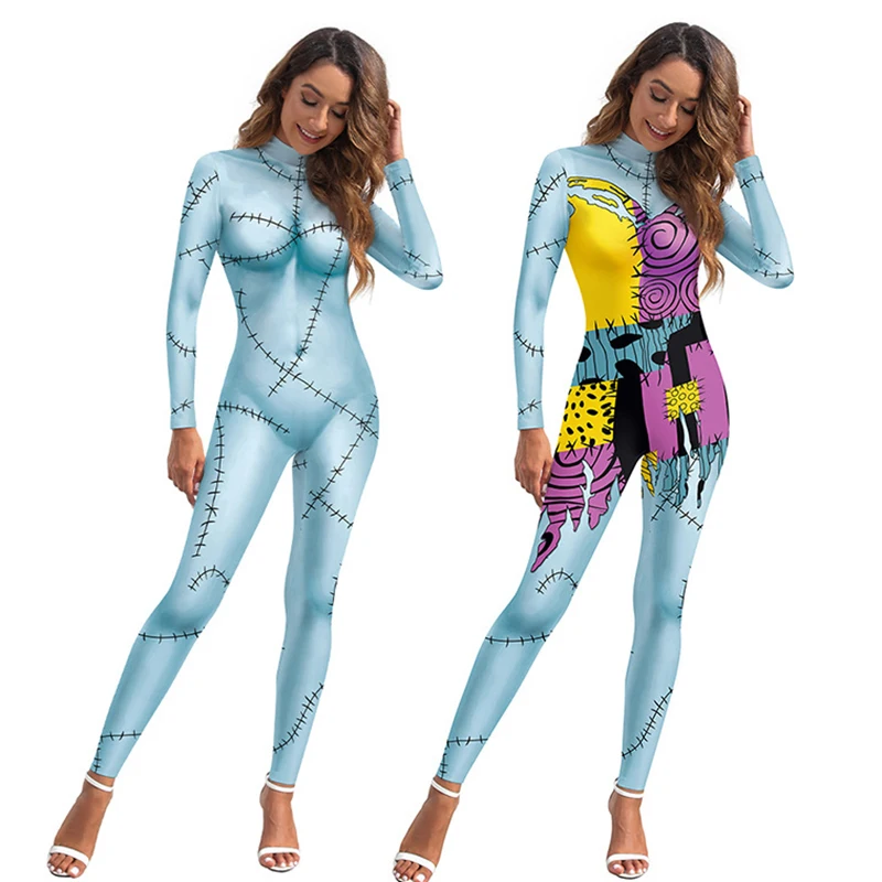 Sally Digital Print Jumpsuit pour femme, costume d'Halloween, costume de film cosplay, bas féminins, olympiques de Noël, transporteurs ysuit pour femme