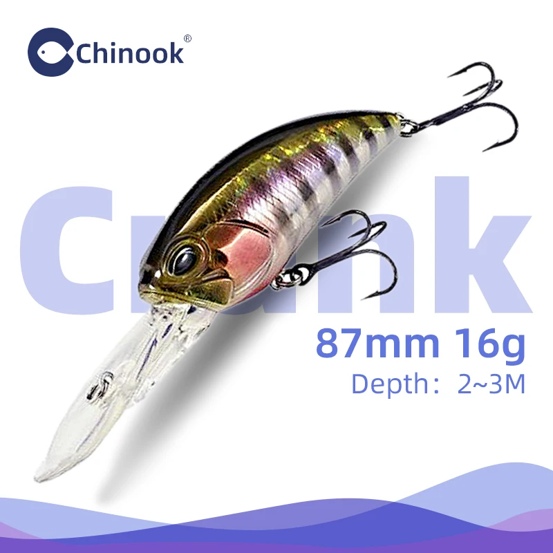 

CHINOOK Lure crankbaits Fishing Lure 87MM 16G Depth 2-3m hooks fish wobbler tackle Crankbait artificial hard bait swimbait