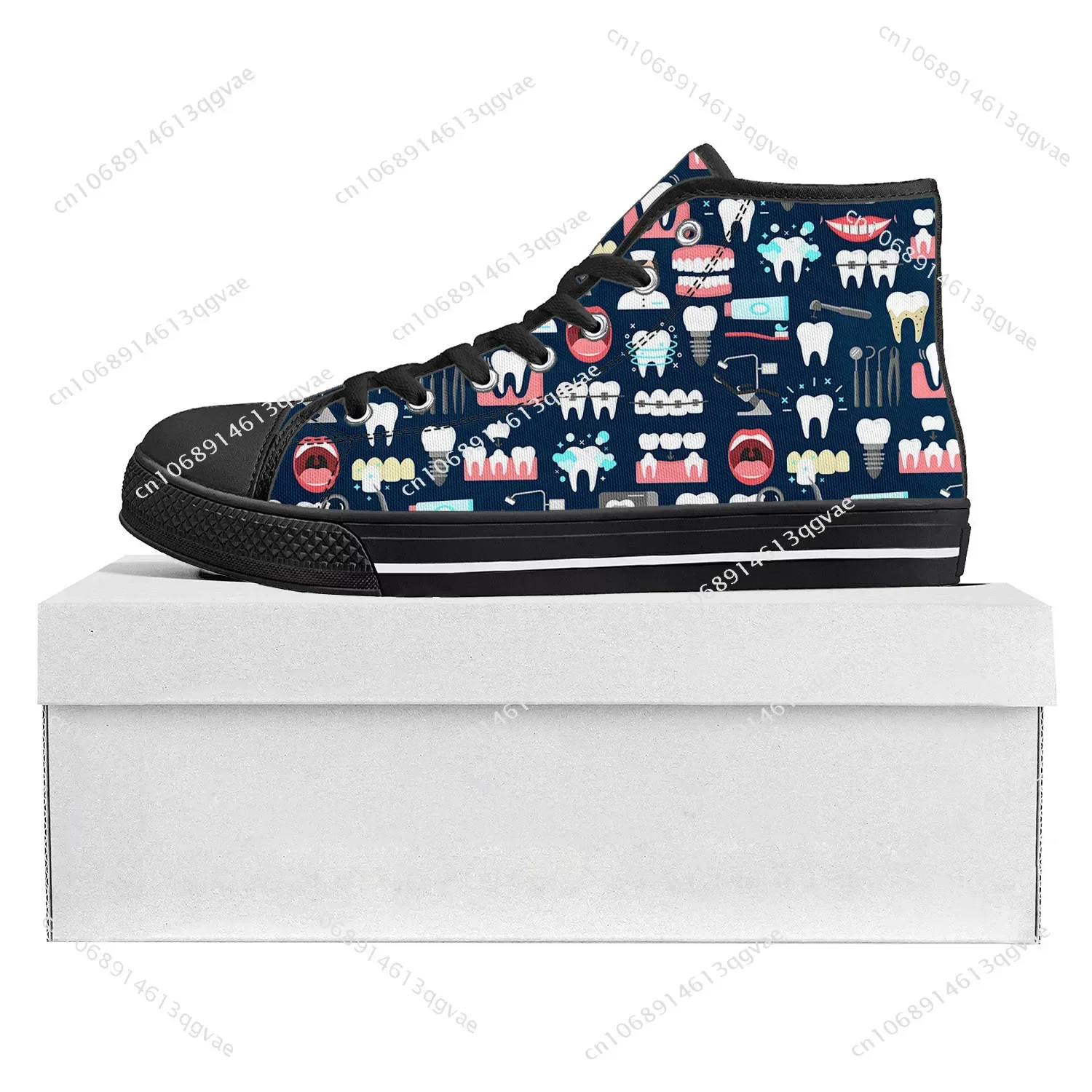 Tooth Dentist Cartoon Pattern High Top High Quality Sneakers Mens Womens Teenager Canvas Sneaker Custom Made Shoe Couple Shoes