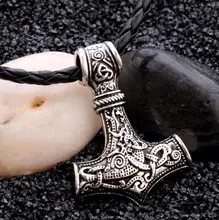  Personality Vintage Nordic Mythology Thor\\'s Hammer Rock Pendant Necklace for Men Punk Jewelry Gift 