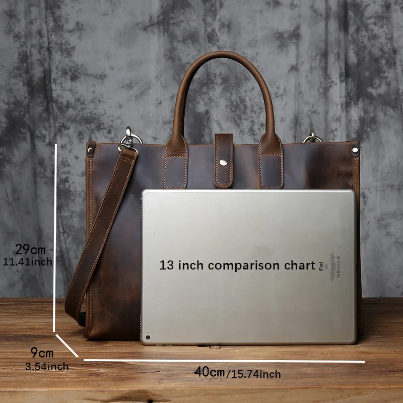 NZPJ Vintage Genuine Leather Men's Briefcase Natural Cowhide Handbag Crazy Horse Leather Computer Bag Casual Crossbody Bag