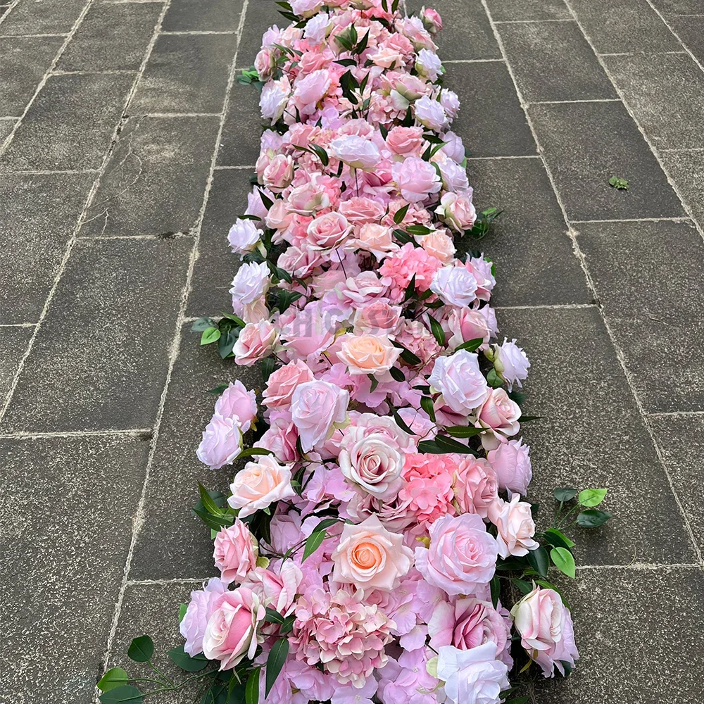 Rose Green Leaves Aisle Artificial Flower Table Center Flower Runner Wedding Decoration 200*40cm