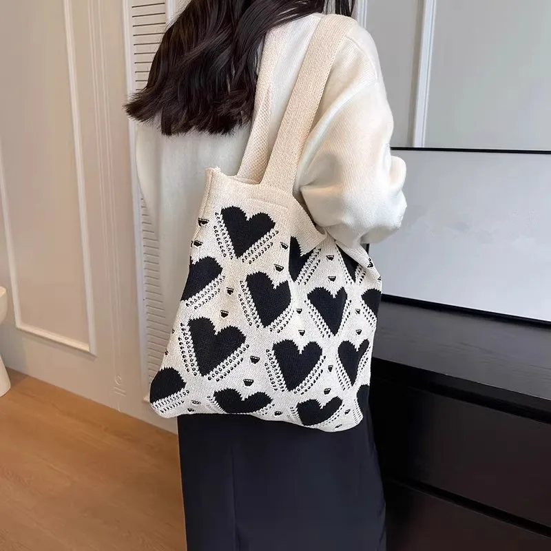 Borsa modello amore nuova borsa da donna lavorata a maglia borsa Tote intrecciata di grande capacità borsa a tracolla Shopping Street Trend, borsa da viaggio