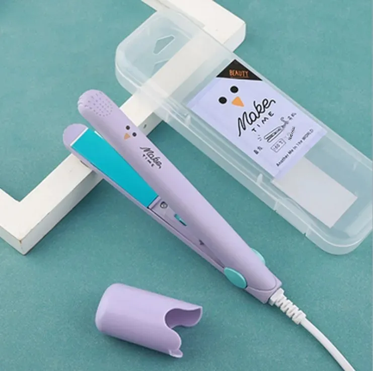 Mini Korean Style Student Room Portable Hair Straightening Iron With Heat Resistant Cover Dual Use Straight And Curling Clip