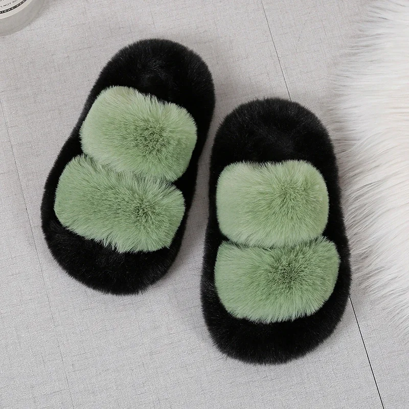 Girls Winter Fur Slippers Classic Plush Non Slip Open Toe Kids Shoes