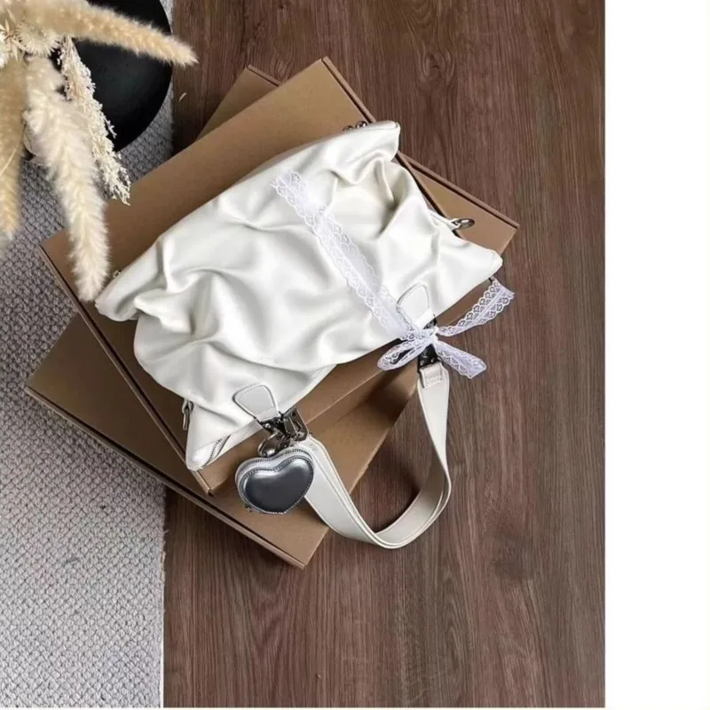 JIAERDI Retro Pu Leather Beige Shoulder Bags Wallet Women High Street Folds Casual Handbag Y2k Hot Girls Large Capacity Tote Bag