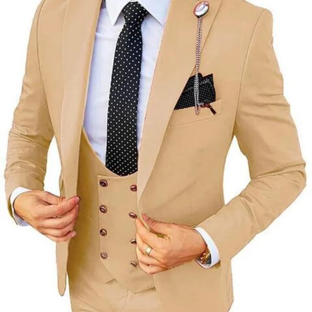 חליפת טוקסידו צמודה בגזרה צמודה לגברים בצבע כתום לאירועי חתונה עסקיים רשמיים + מעיל + וסט מכנסיים