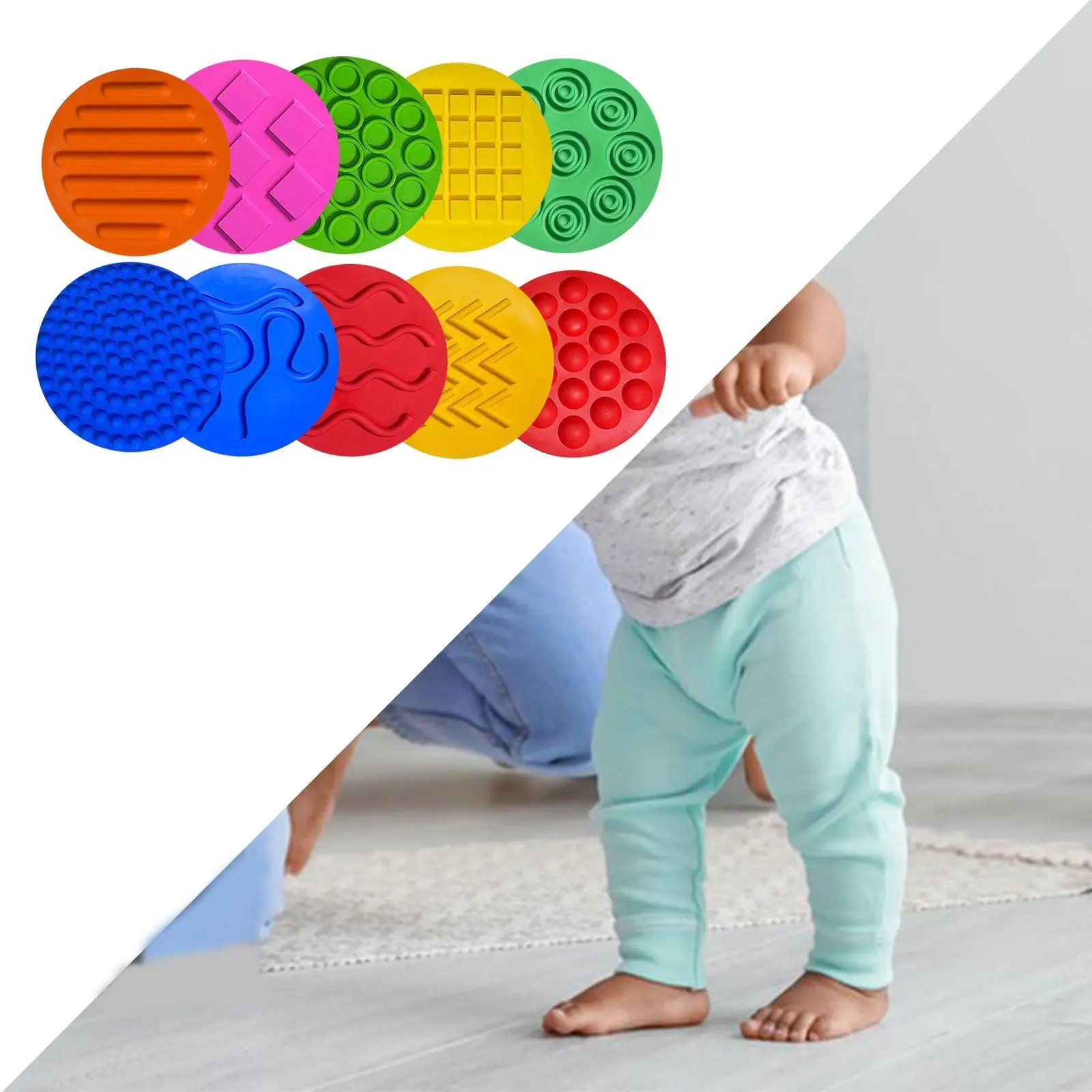 10x Sensory Silicone Mats Sensory Toys Textured Early Learning Play Sensory Discs Mat for Children Boys Girls Activity Game Home