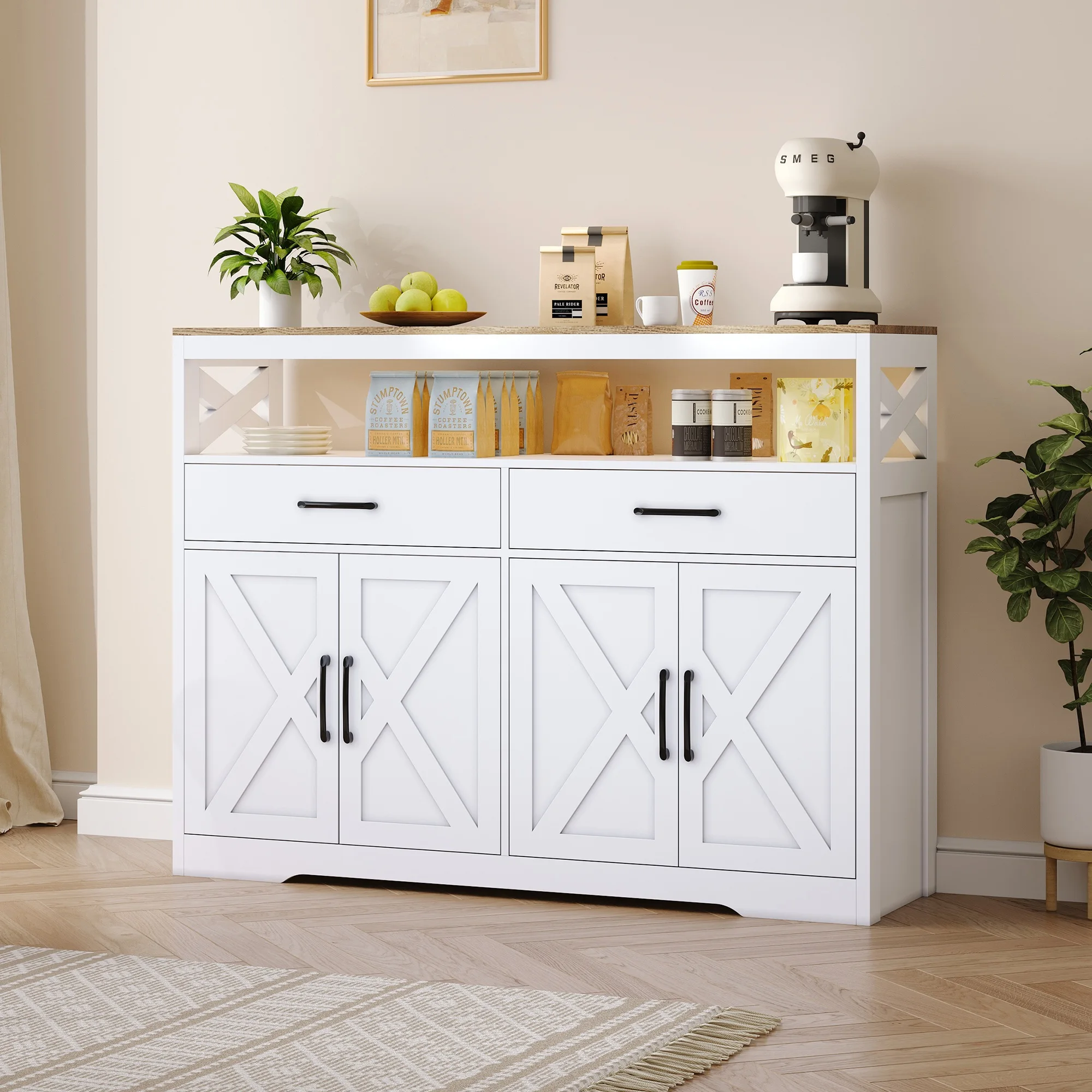 Rosahqnda Küchenschrank, Sideboard mit Türen, Kleiderschrank, Kommode, freistehend, Küchenschrank, Highborad-Sideboard – Detail 5
