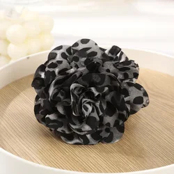 Elegant Leopard - Print Camellia Hair Clips - Stylish Fabric Design for Women, Perfect for Fall & Winter (1Pc - Grey)