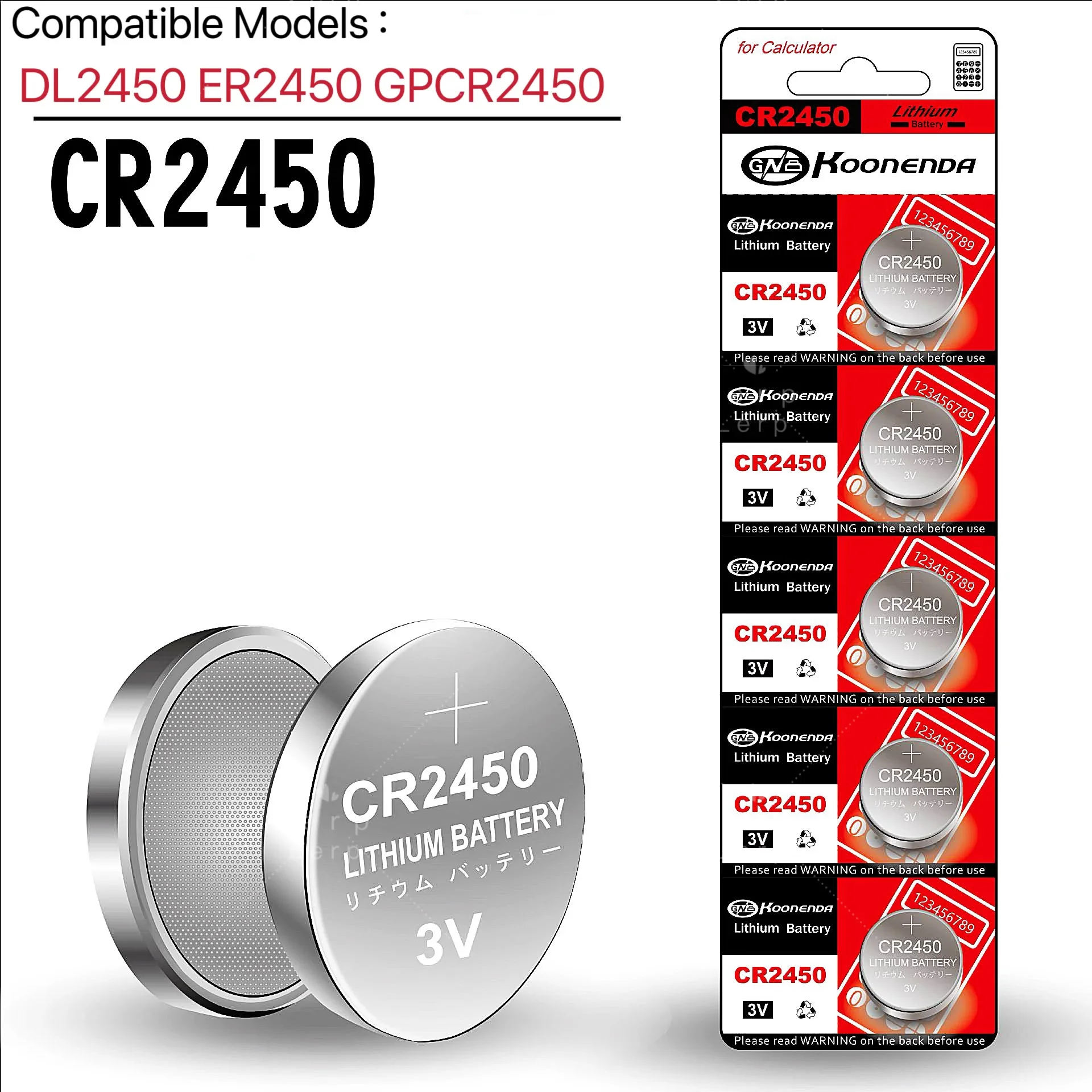 

CR2450 Alkaline Button Battery 3V Car Remote Control Key Electronic compatible with DL2450 ER2450 GPCR2450
