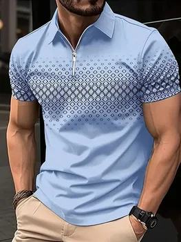 Polo Hombre Manga Corta 3D Moda Cremallera Verano | Camiseta Casual Golf Ropa Calle Estilo Europeo