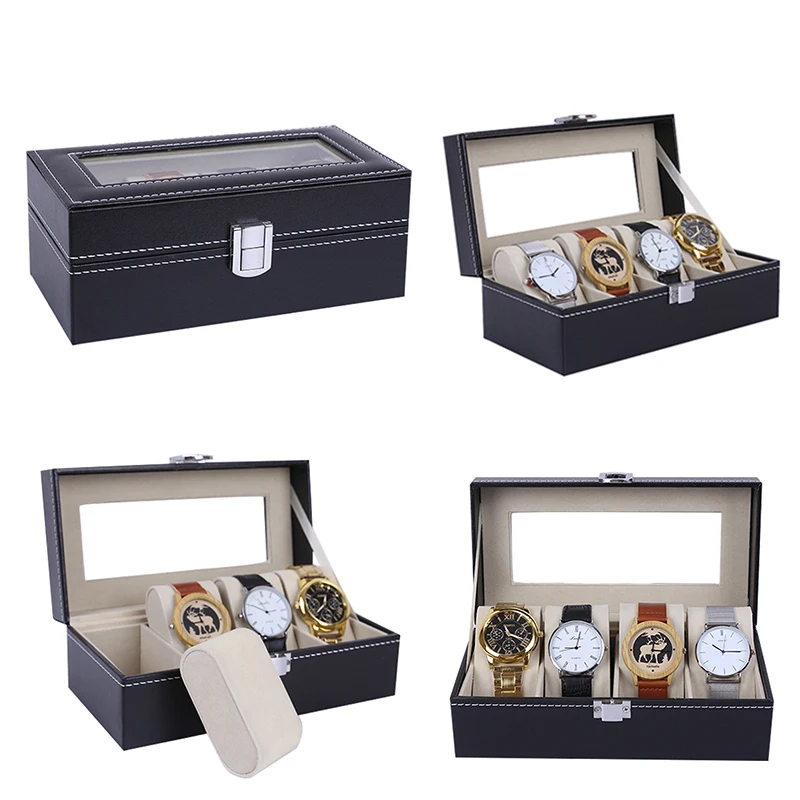 2/3/4/5/6/10/12/20Girds PU Leather Watch Box Display Case Holder Black Storage Box Organizer for Men & Women Best Gift