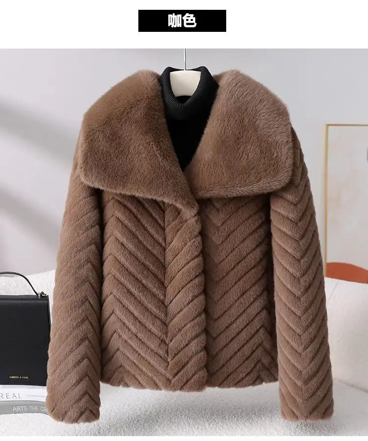 Popular high-end Hepburn style short Coat for women's Winter 2026 new Mink coat Ladies Fur Jackets Fox Fur Car Strip Mink Jacket