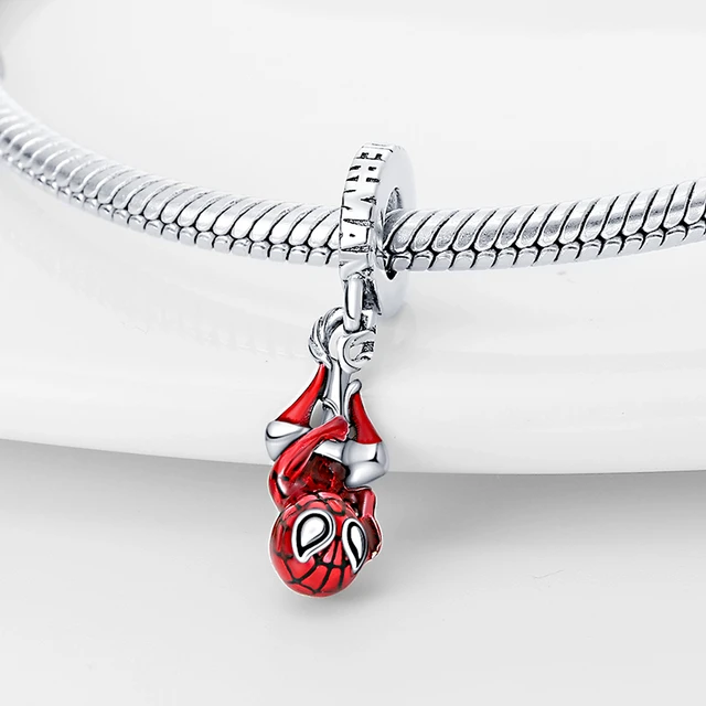 925 Sterling Silver Pendant Charm Bead For Pandora & Similar Charm  Bracelets or Necklaces (Red Spiderman Spider Man)