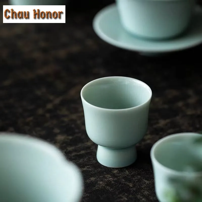 2pcs /set Hutian Kiln Green Glazed Small High Foot Cup Celadon Small Tea Cup Single Master Cup Household Kungfu Teaware Set 30ml