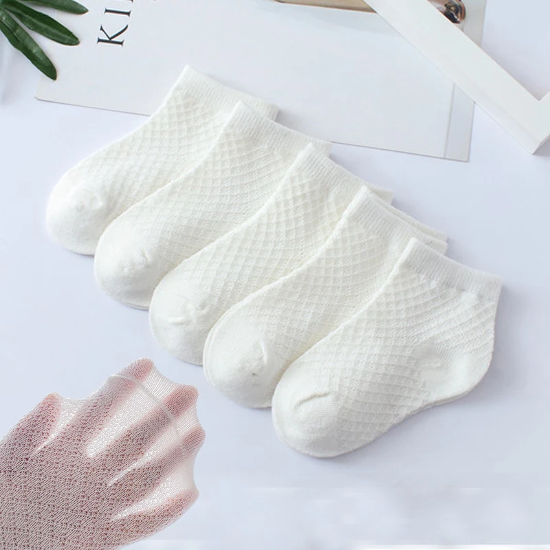 Summer White Mesh Children Cotton Socks Boys Girls Sports socks Spring Baby Skin-friendly Cotton socks  5Pairs 5