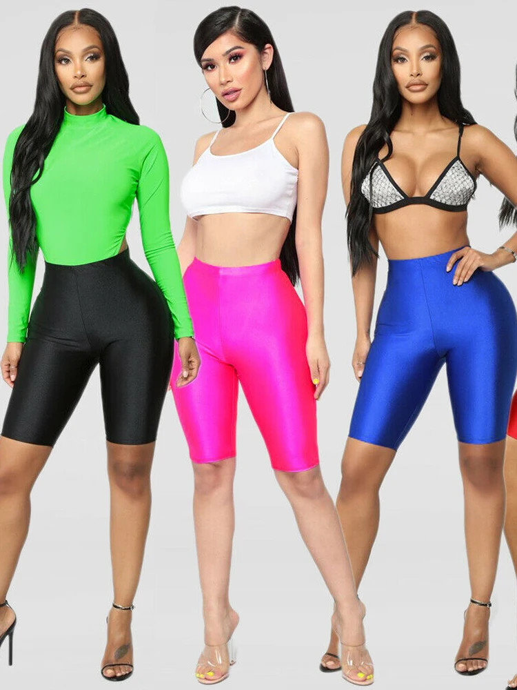 

Push Up Tights Shiny Skinny Shorts Summer High Waist Yoga Women Compression Tummy Control Workout Athletic Sport Gym Fitness
