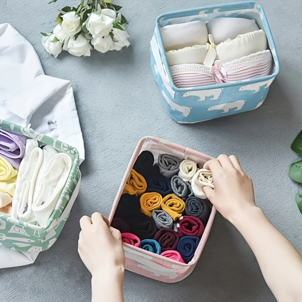 1pc Cotton Linen Fabric Waterproof Desktop Sundries Basket Storage Box Cosmetic Toy Organizer Underwear Socks Clothes Storagebag 2