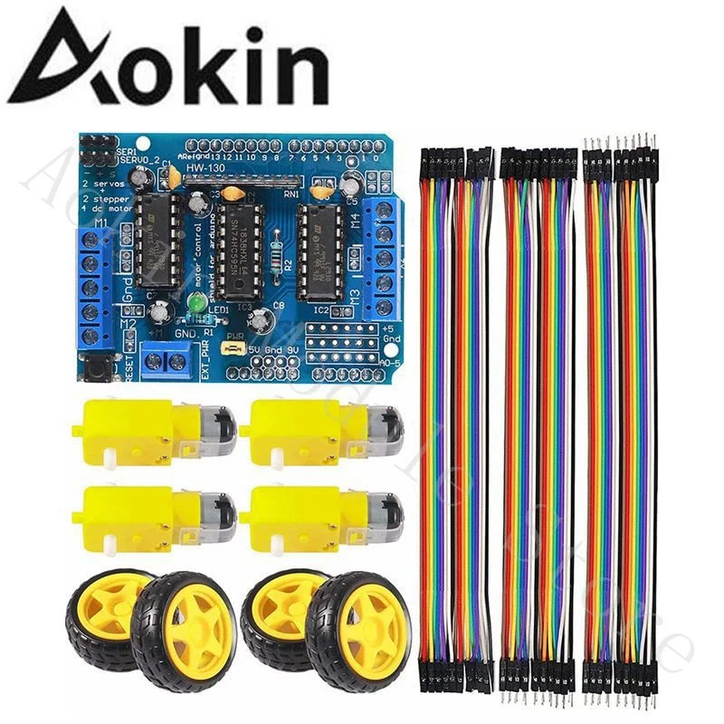 L293D Motor Drive Controller Scheda Di Espansione Del Controllo Del Motore Kit Per Auto Intelligente Fai Da Te Per Arduino Con Set Di Ruote Per Motori