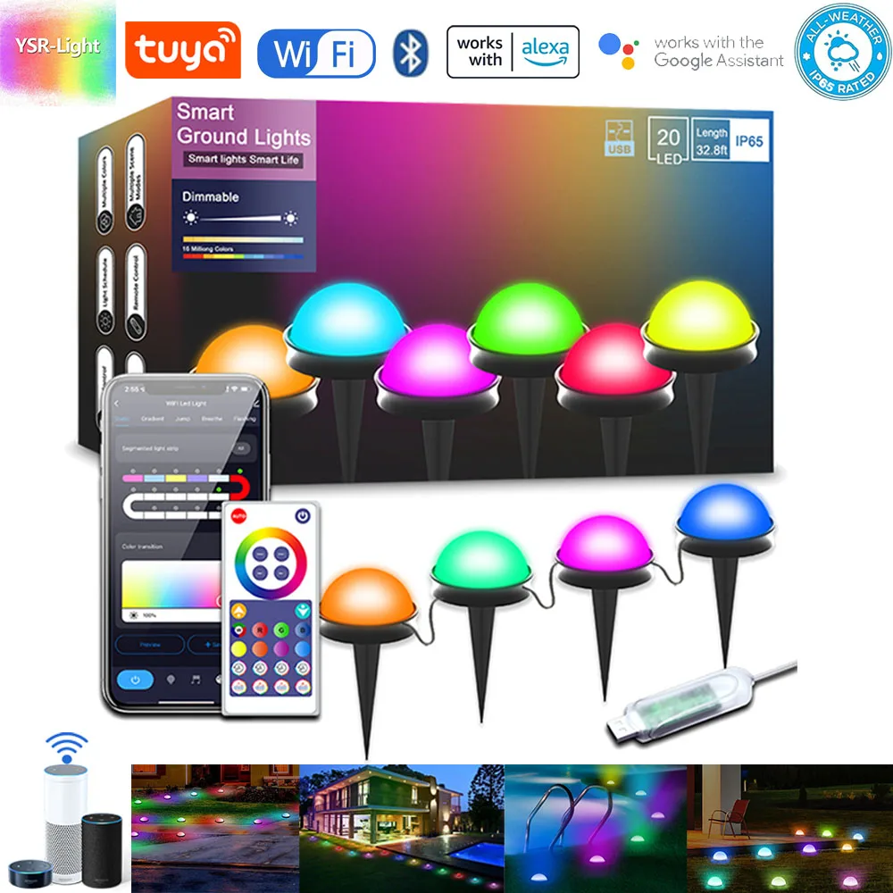 IP65 Outdoor Ground LED Light Smart Wifi 10M 20 Bulbs USB Voice APP Remote Control for Garden Lawn Courtyard Christmas Festival