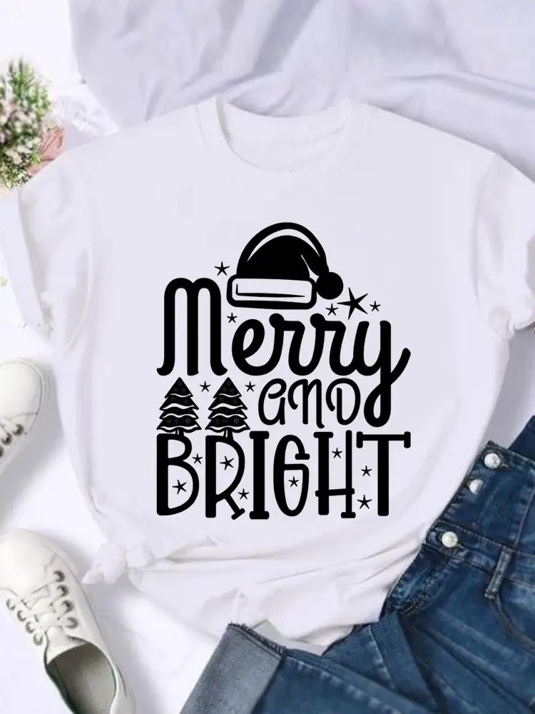 

Women Holiday Shirt Clothing Print T Top Merry Christmas 90s Letter Sweet Trend New Year Graphic Tee Fashion Female T-shirts