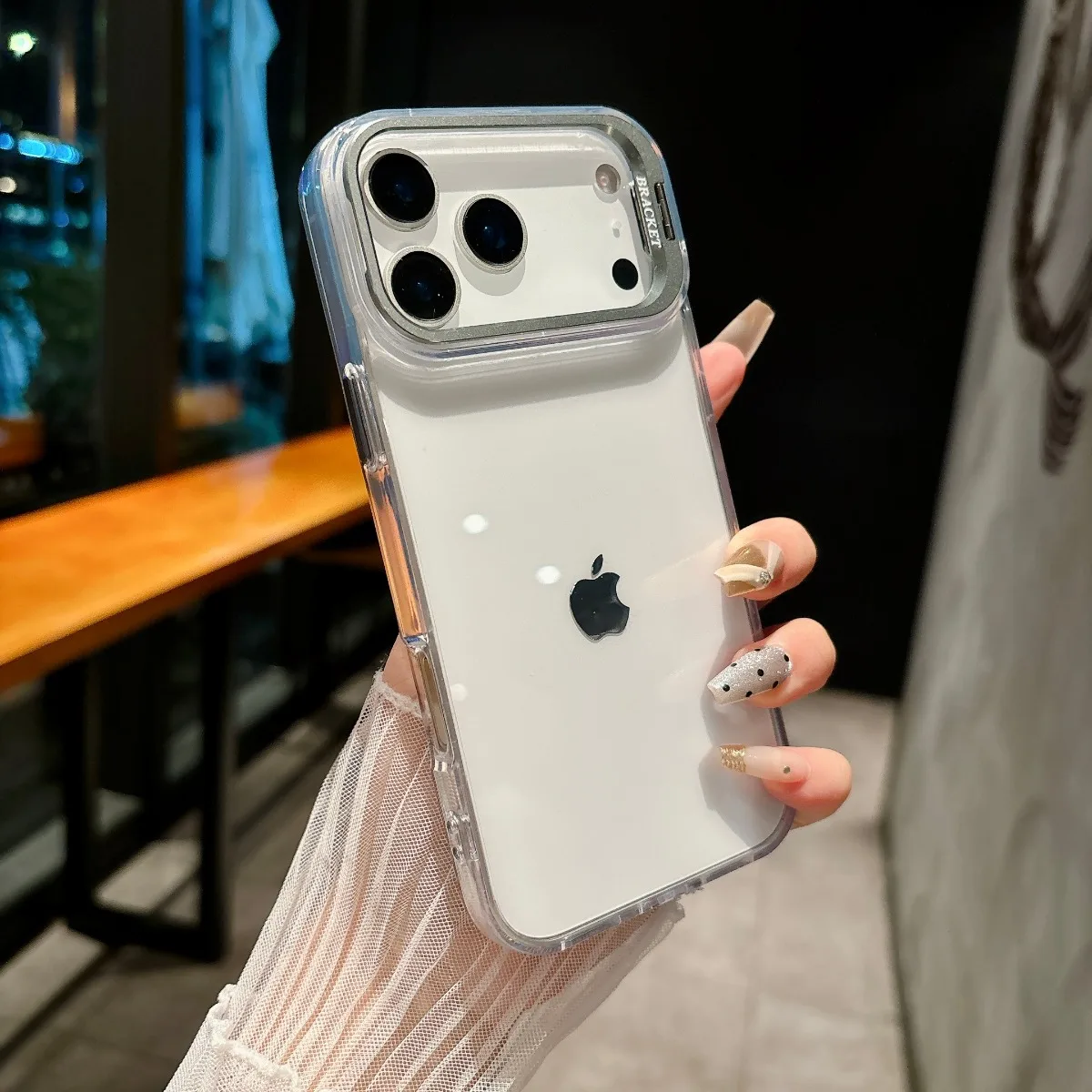 Transparente Hartschalen-Handyhülle für iPhone 18 17 Air 16 15 Plus 14 13 12 Pro Max mit Metallhalterung, Stoßfeste Schutzhülle