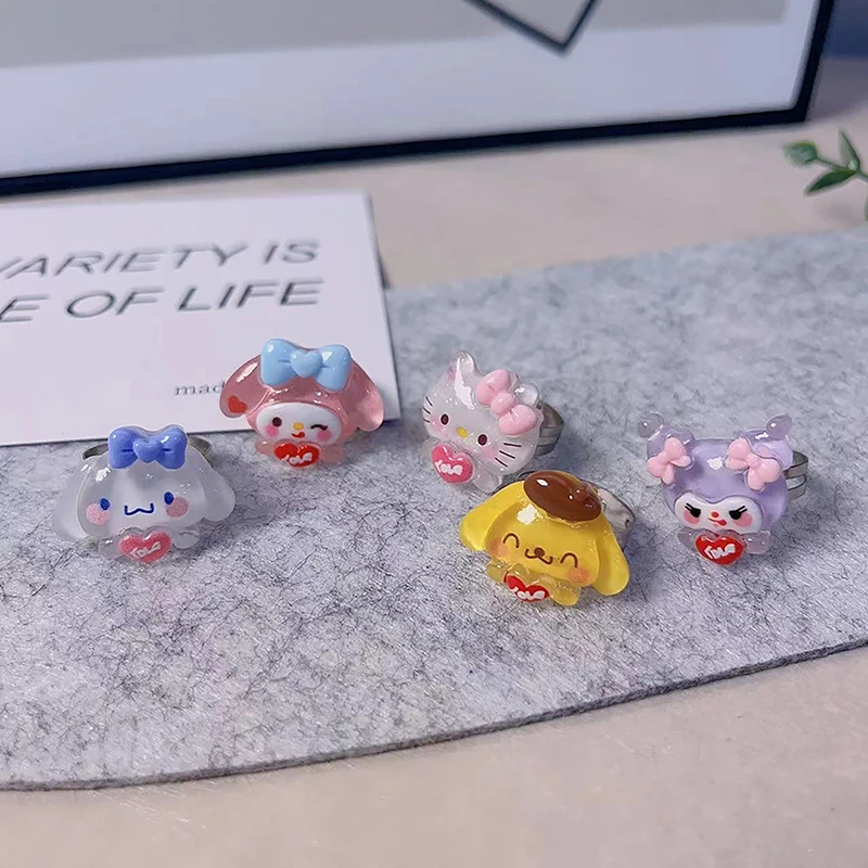 

Мультяшные аниме Открытые Кольца Kawaii Kuromi Cinnamoroll кольцо для детей из смолы регулируемое кольцо подарки на день рождения