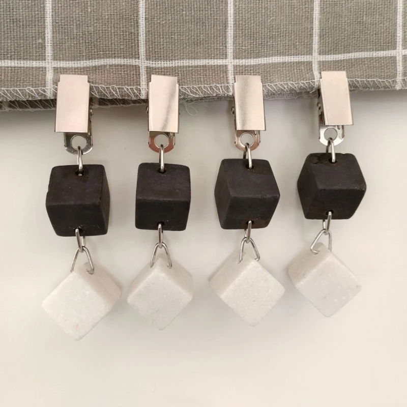 Tablecloth Weights 4pcs Marble Stone Table Cloth Hangers Indoor Outdoor Square Heavy Table Cover Holder Metal Clip