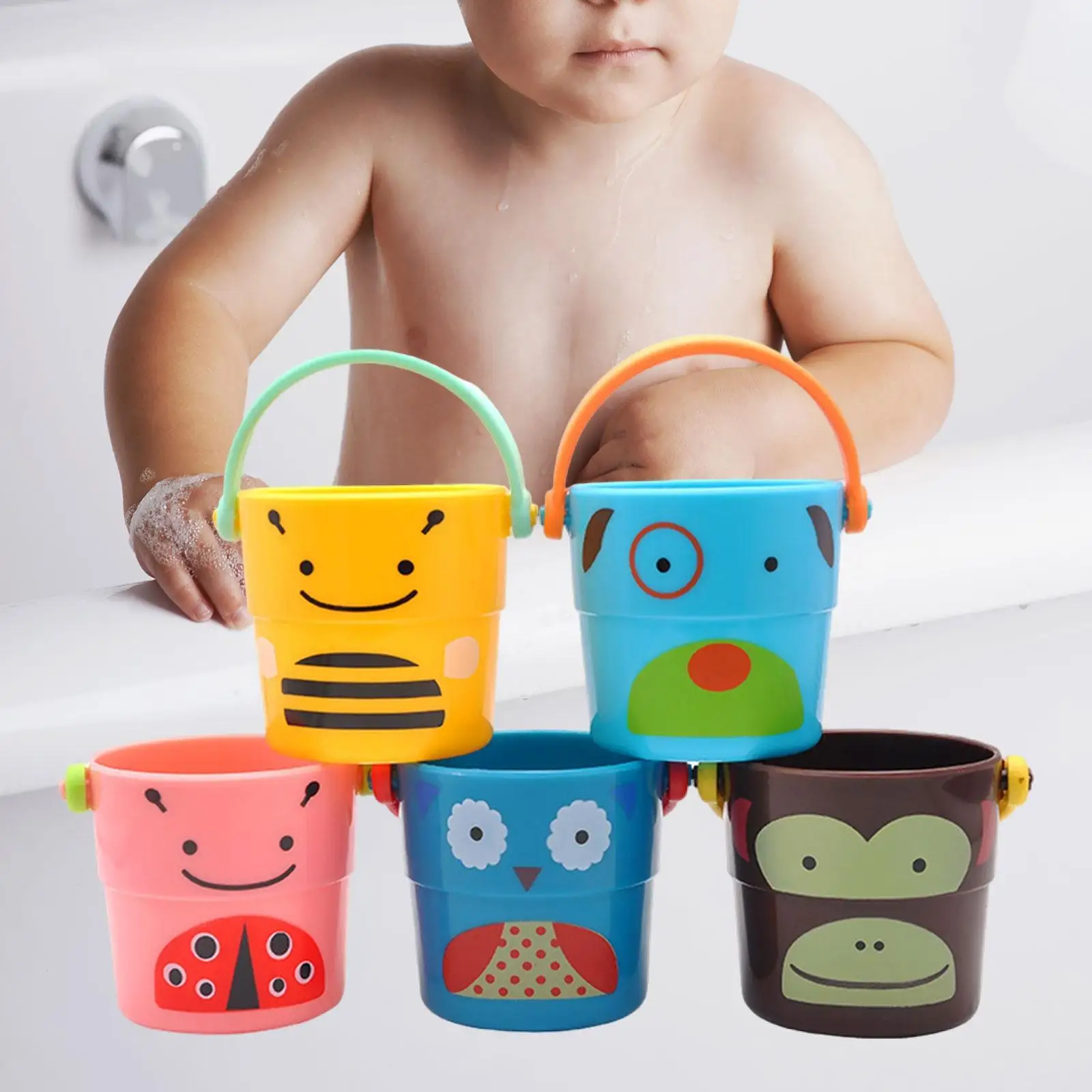 5 Pieces Baby Bath Shower Bucket Water Toys Kids Bathtub Toy for Girls Boys