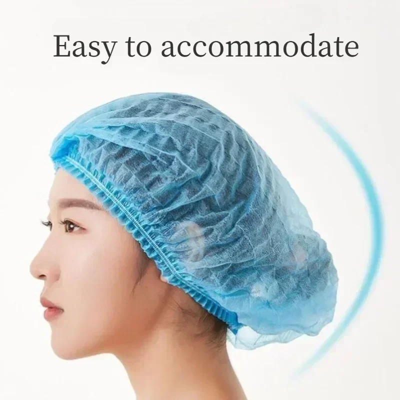 100 Pcs Disposable Non Woven Fabric Sterile Hat Hygienic Food Workshop Dust Hair Salon Makeup Cap Shower Cap Bathroom Supplies 3