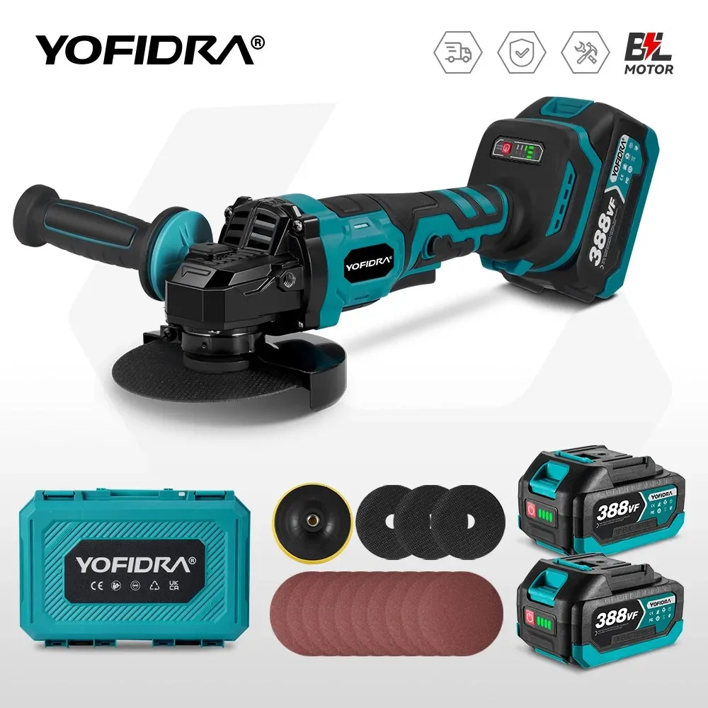 YOFIDRA Esmerilhadeira Brushless 125mm 3 Velocidades Máquina de Retificação Polimento Corte Marcenaria Ferramenta Compatível com Bateria Makita 18V Pino