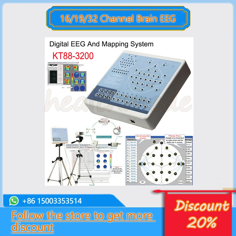 KT88-3200 Digital 32 Channel EEG Machine Brain electric Activity Mapping System PC Software Analyzer Patient Monitor +2 Tripods