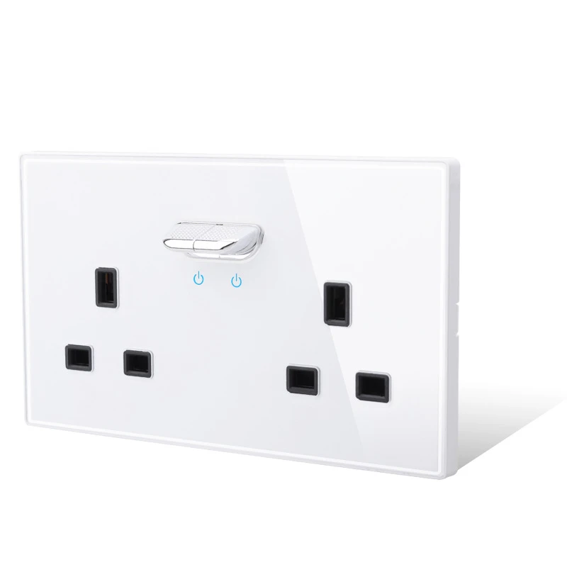 UK 2 gang socket switch glass finish