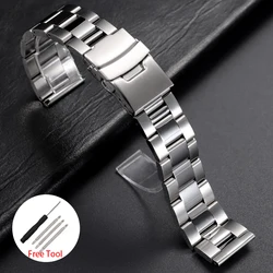 Premium Solid Stainless Steel Watch Strap with Double Safety Fold Buckle - 24mm (Silver)