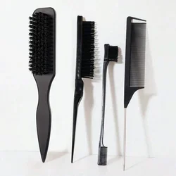 Sleek & Smooth Hair Brush for Perfect Ponytails and Flyaway Control (4PCS  BLACK KIT)