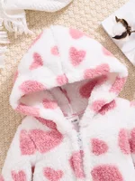 Baby autumn and winter baby long-sleeved long-legged love pattern onesie with cute hooded crawling clothes 3