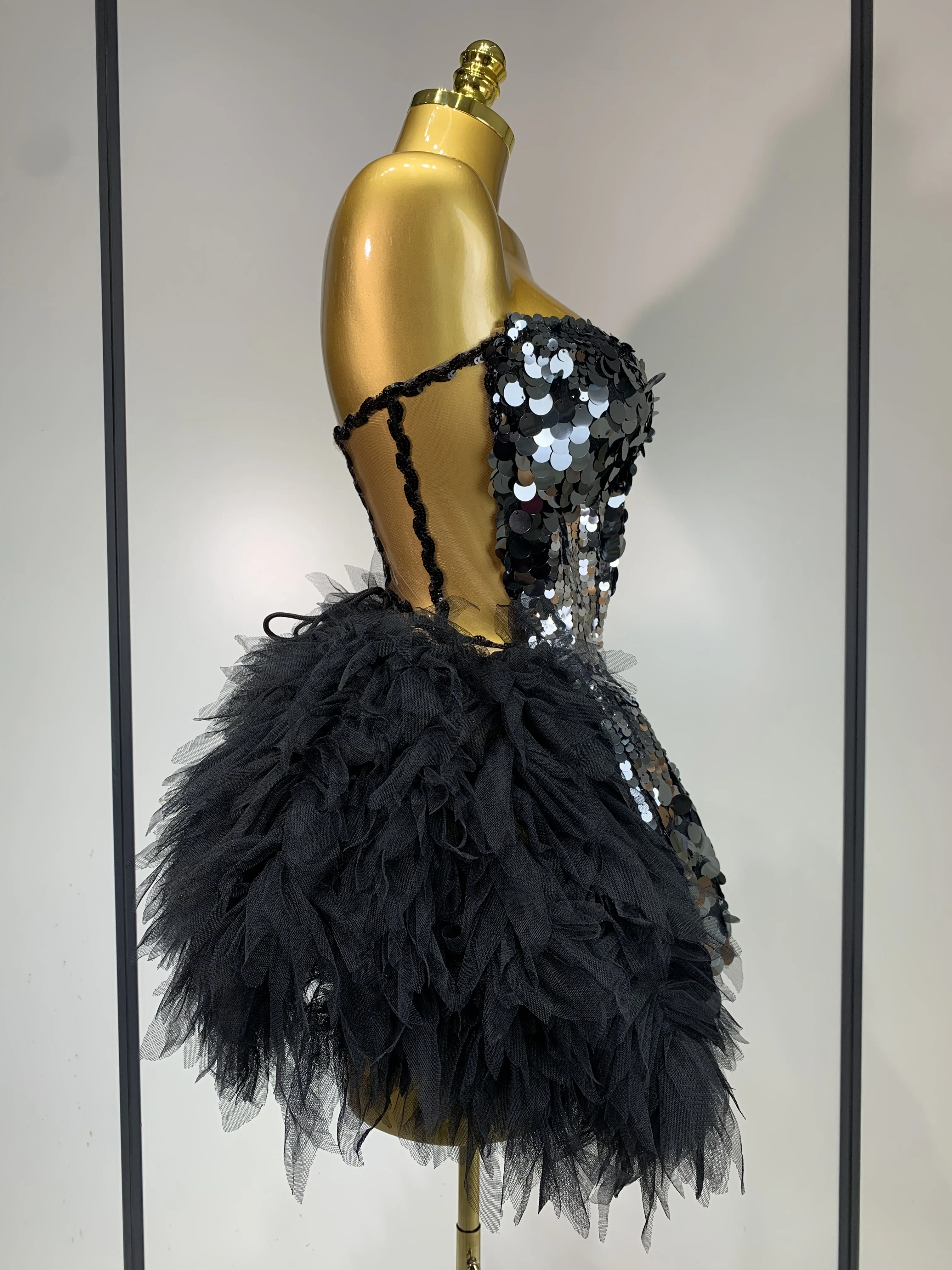 Sparkly Black Sequins Two Pieces Set for Women Party Evening Prom Celebrate Birthday Photo Shoot Dress Nightclub Dance Costume 3